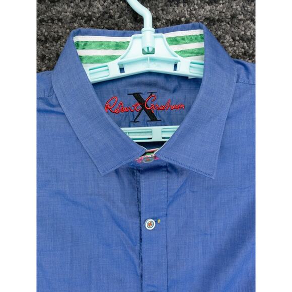 Robert Graham Shirt Mens XL Blue Tailored Fit Cotton Long Sleeve Designer City - Picture 4 of 12